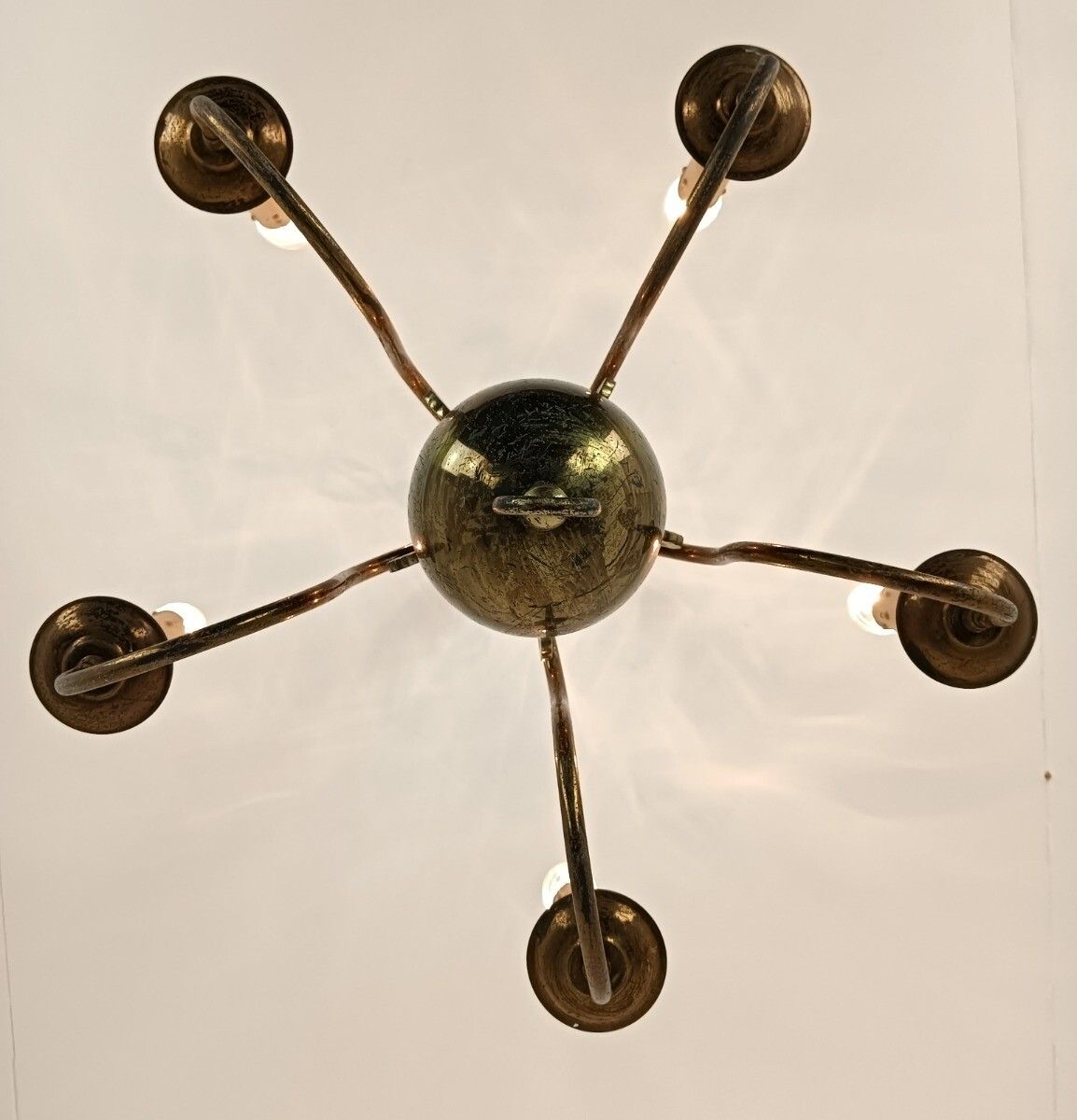 Chandelier 5 Lights Arms Brass Flemish Dutch Mid Century Farm Country Style Vint photo vintage