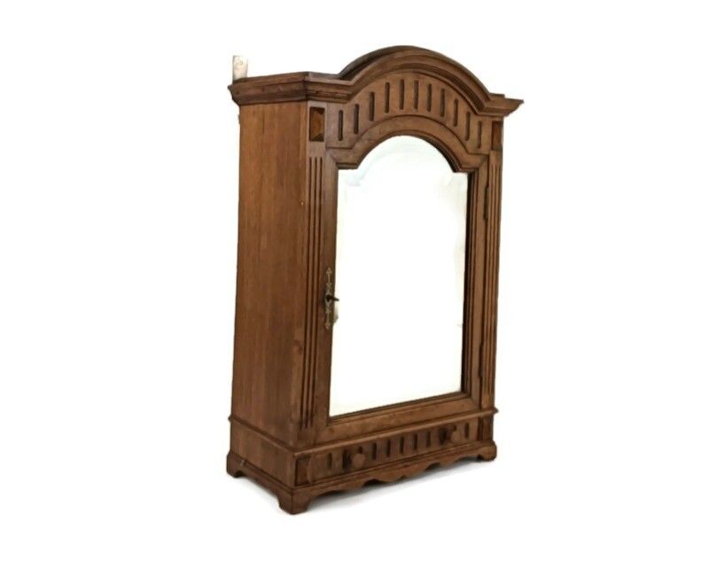 Gorgeous Hand Carved Wooden Medicine Apothecary Pharmacy Cabinet Beveled Glass A