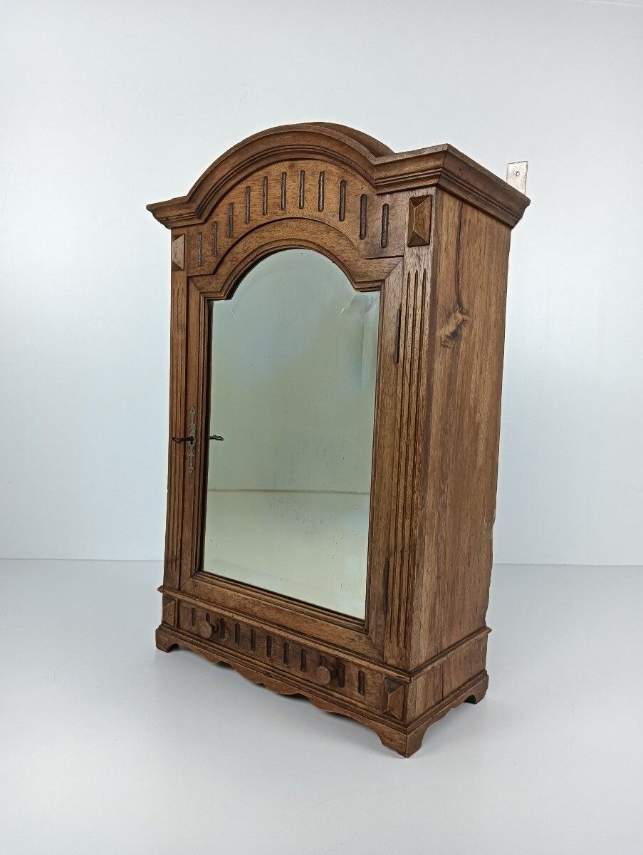 Gorgeous Hand Carved Wooden Medicine Apothecary Pharmacy Cabinet Beveled Glass A photo for sale