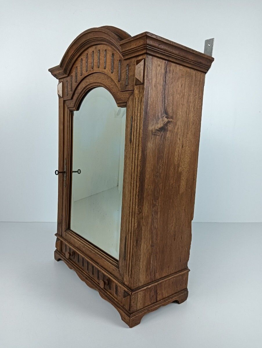 Gorgeous Hand Carved Wooden Medicine Apothecary Pharmacy Cabinet Beveled Glass A photo Furniture