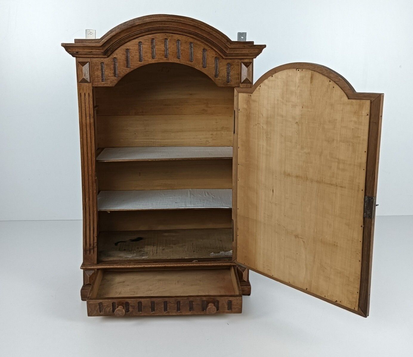 Gorgeous Hand Carved Wooden Medicine Apothecary Pharmacy Cabinet Beveled Glass A photo vinterior