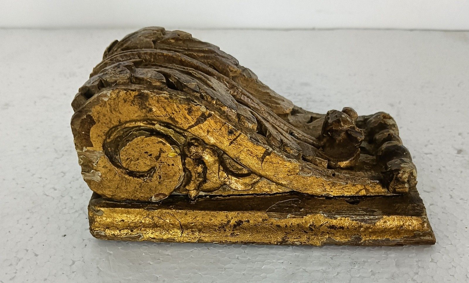 Stunning Hand Carved  Wooden Antique Corbel Trim Gold Gilded Wall Hanging Reclai photo vinterior