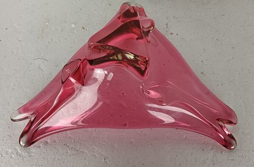 photo for sale Clear Cranberry  Murano Italian Art Glass Centerpiece Dish Bowl Mid Century Vint