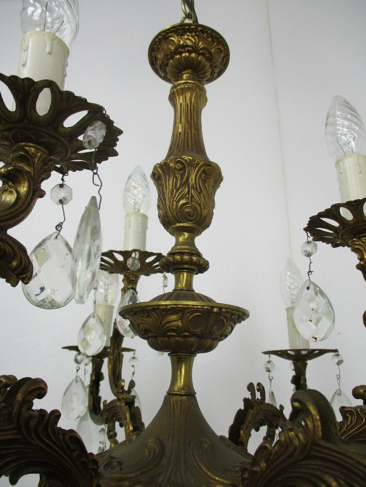 10 Arm Lights Chandelier Revival French Empire Style Brass Ornate Prisms Wow photo vintage