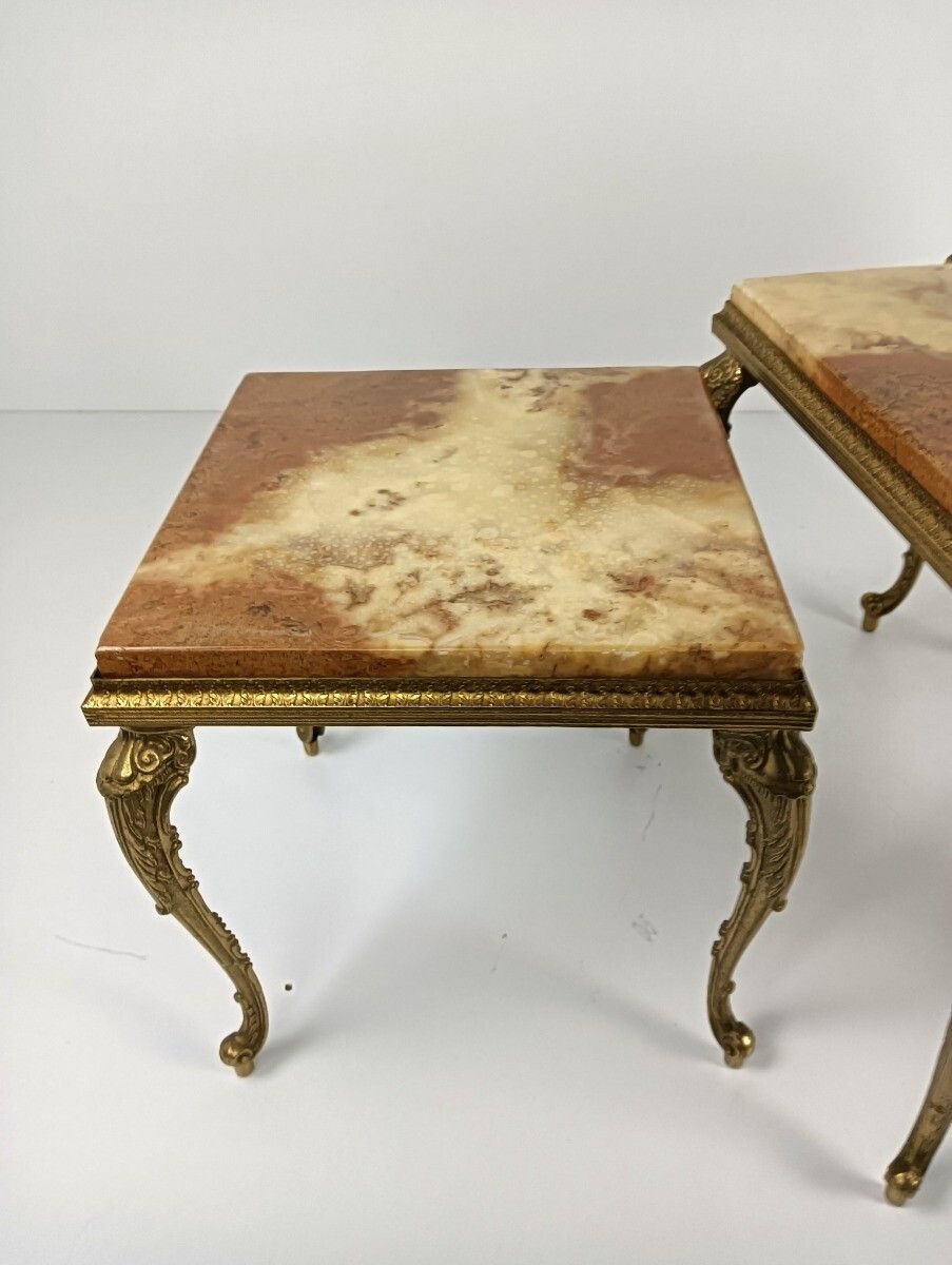 Stylish Set Of 3 Nesting Stacking Tables Hollywood Regency Style Onyx Marble Bra photo vinterior