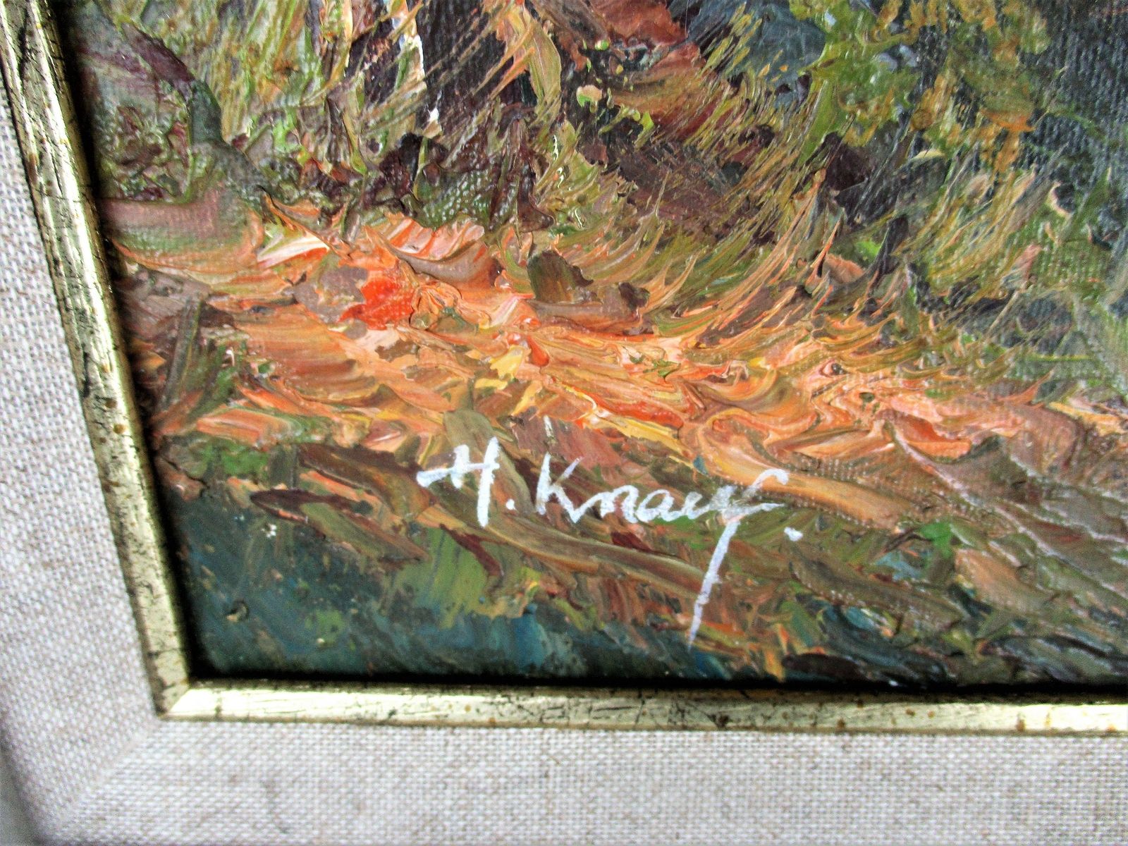 Lovely Oil Painting On Canvas Framed Beautiful Landscape Wood Creek Cabin Signed photo 202.0