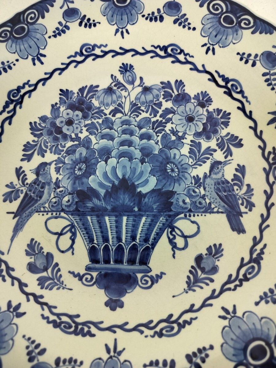 Vintage Charger Plate Royal Delft Blue White De Porceleyne Fles Hand Painted Flo photo furniture