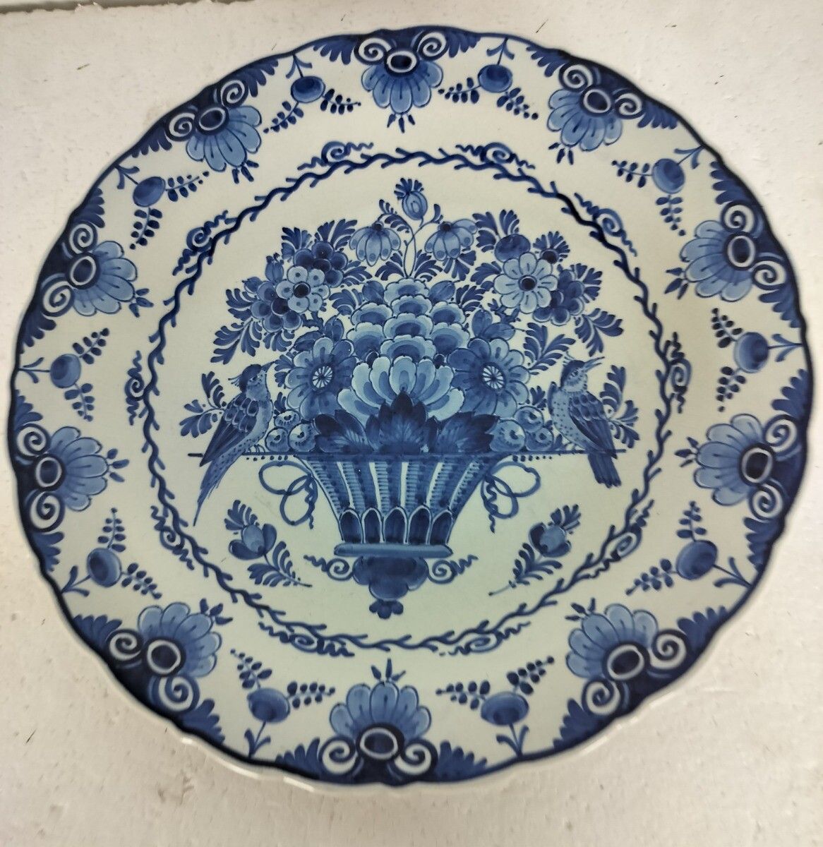 Vintage Charger Plate Royal Delft Blue White De Porceleyne Fles Hand Painted Flo photo for sale
