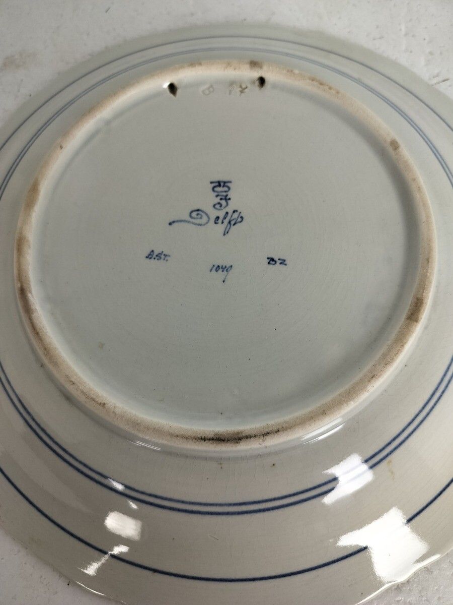 Vintage Charger Plate Royal Delft Blue White De Porceleyne Fles Hand Painted Flo photo 202.0