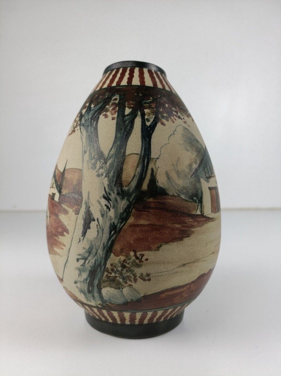 Art Deco Sandstone Stoneware Vase Basque Country M. David Ciboure photo 385.0