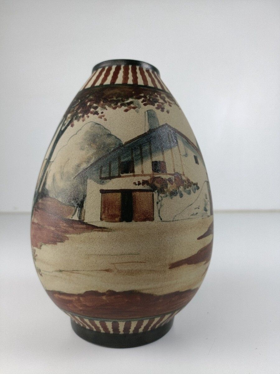 Art Deco Sandstone Stoneware Vase Basque Country M. David Ciboure photo vinterior