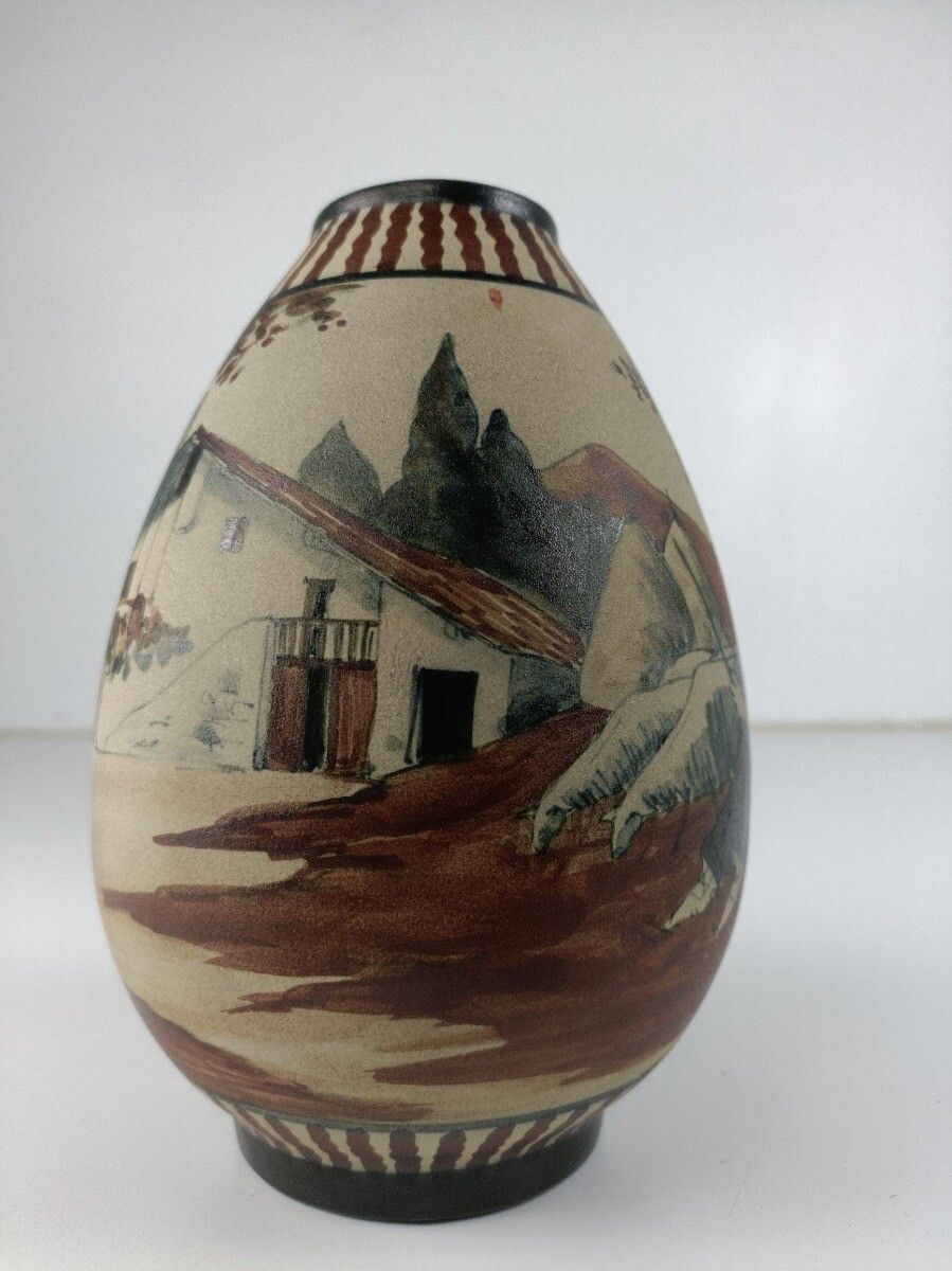 Art Deco Sandstone Stoneware Vase Basque Country M. David Ciboure photo buy
