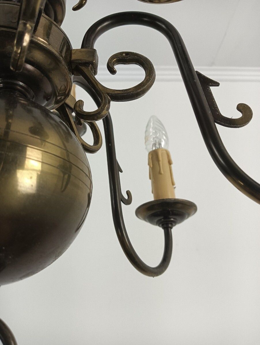 photo furniture Flemish Dutch Chandelier Brass 9 Lights  Two Tier Vintage Farmhouse Barn Style