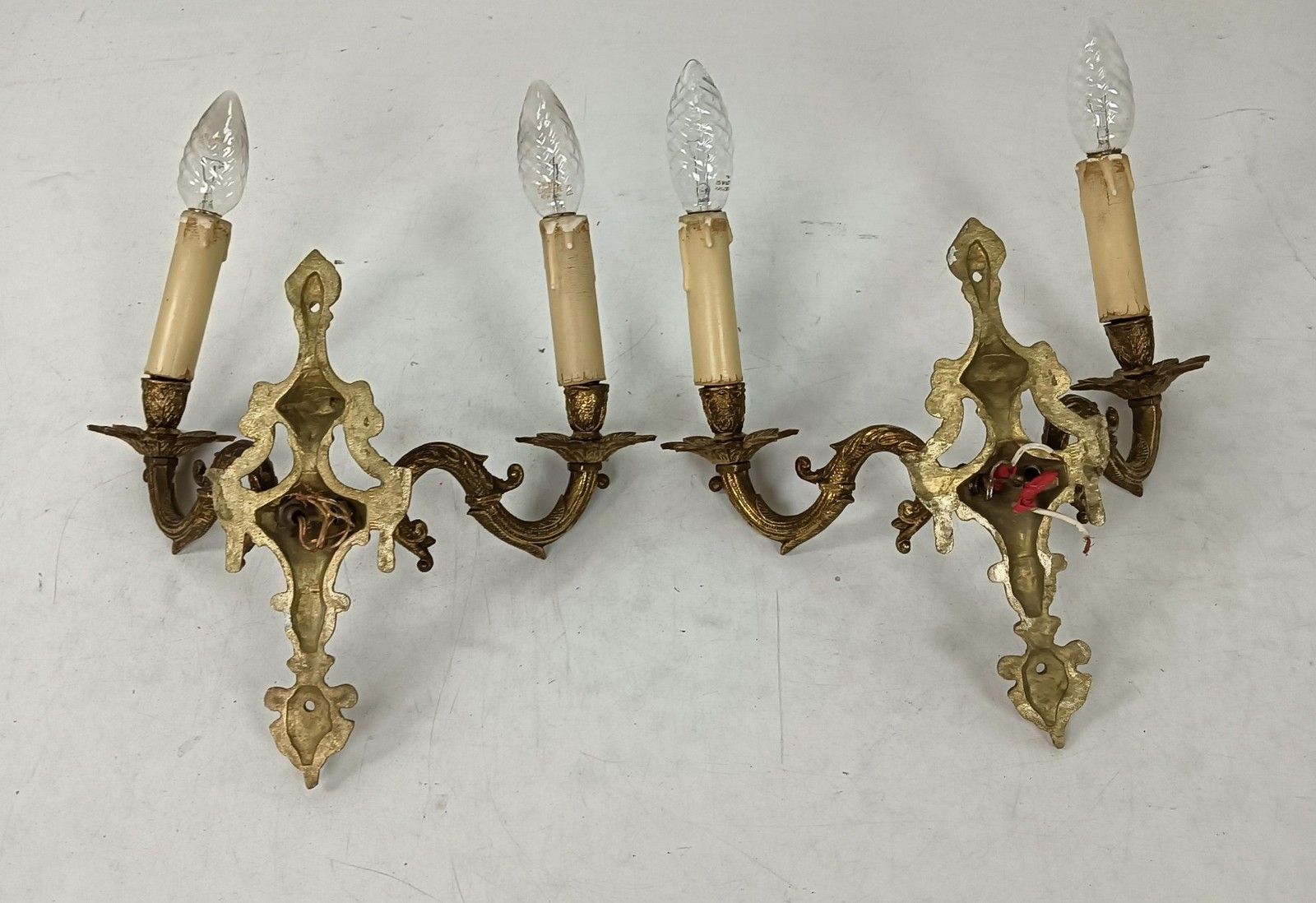 photo furniture Pair Of Double Wall Lights Sconces Brass Ornate Hollywood Regency Vintage Lovely