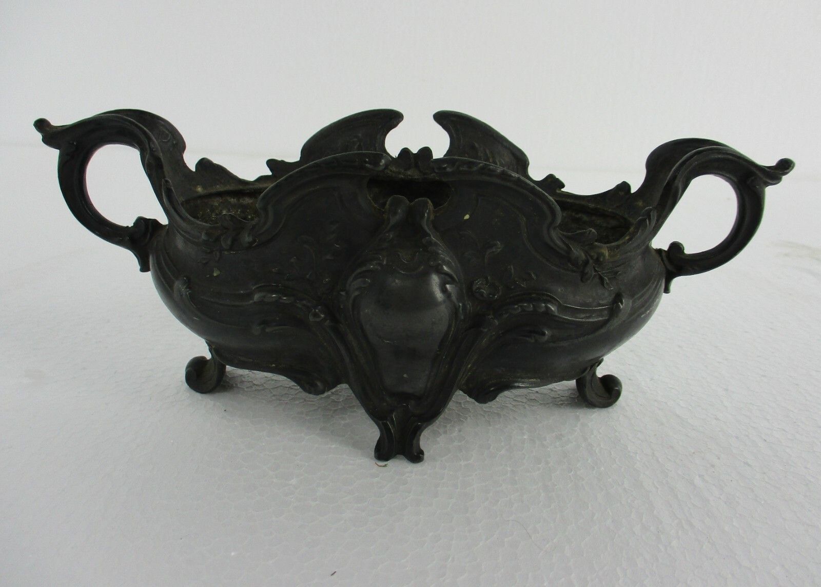 Faux Brass Spelter Planter Jardinière Ornate Embossed Centerpiece Legged photo furniture