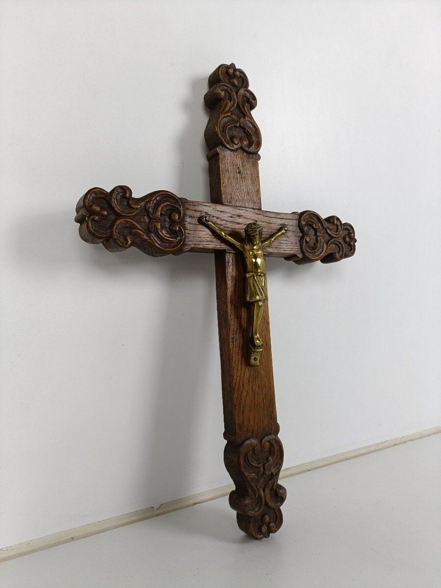 Ornate Hand Carved Wooden Hanging Crucifix Cross Christianity Vintage Jesus Chri photo Art