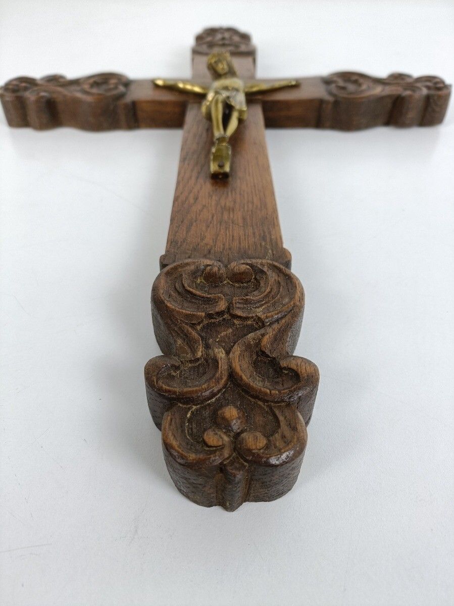 Ornate Hand Carved Wooden Hanging Crucifix Cross Christianity Vintage Jesus Chri photo vinterior