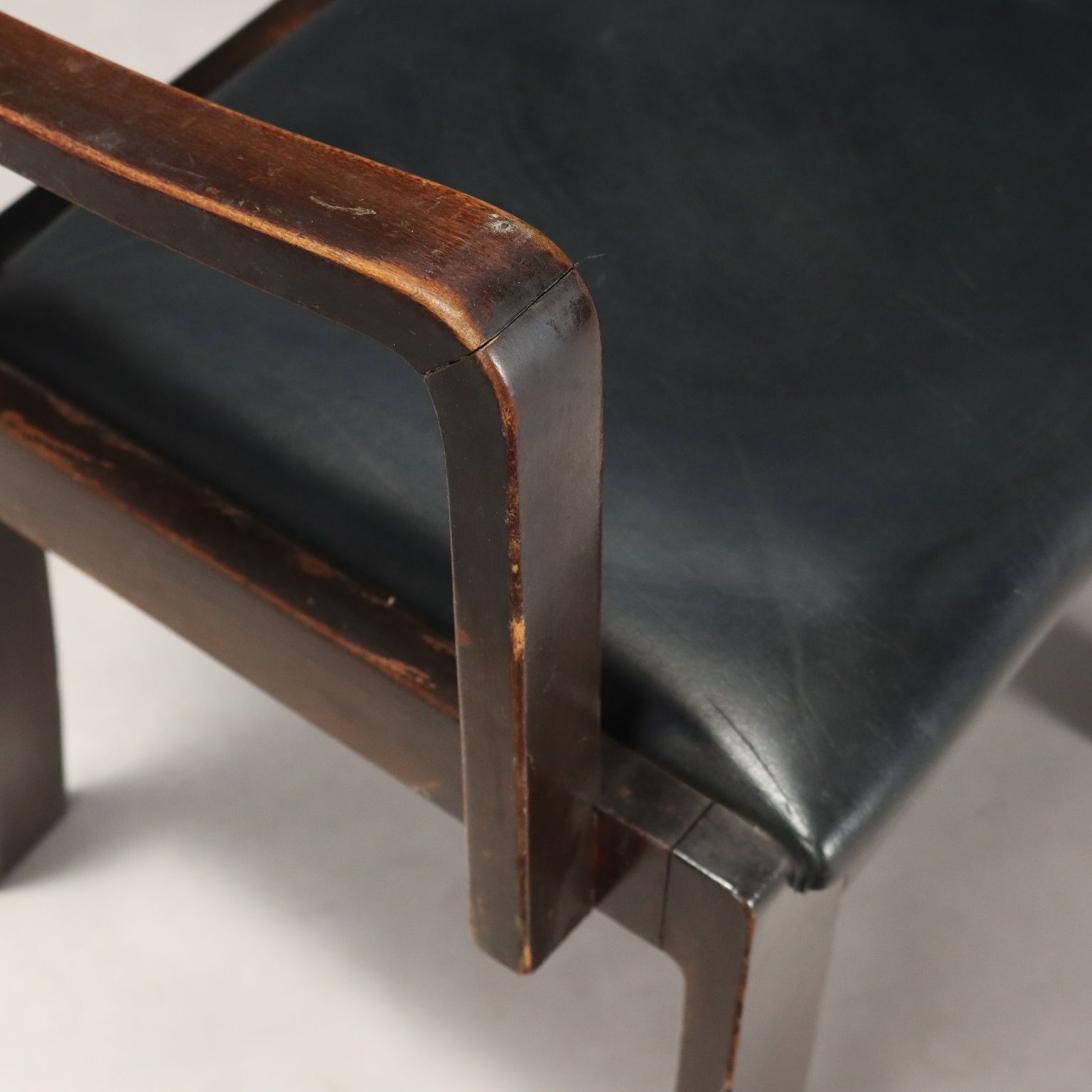 Vintage Chairs Deco Style Wood Black Leather Italy 1940s 1950s photo 980.0