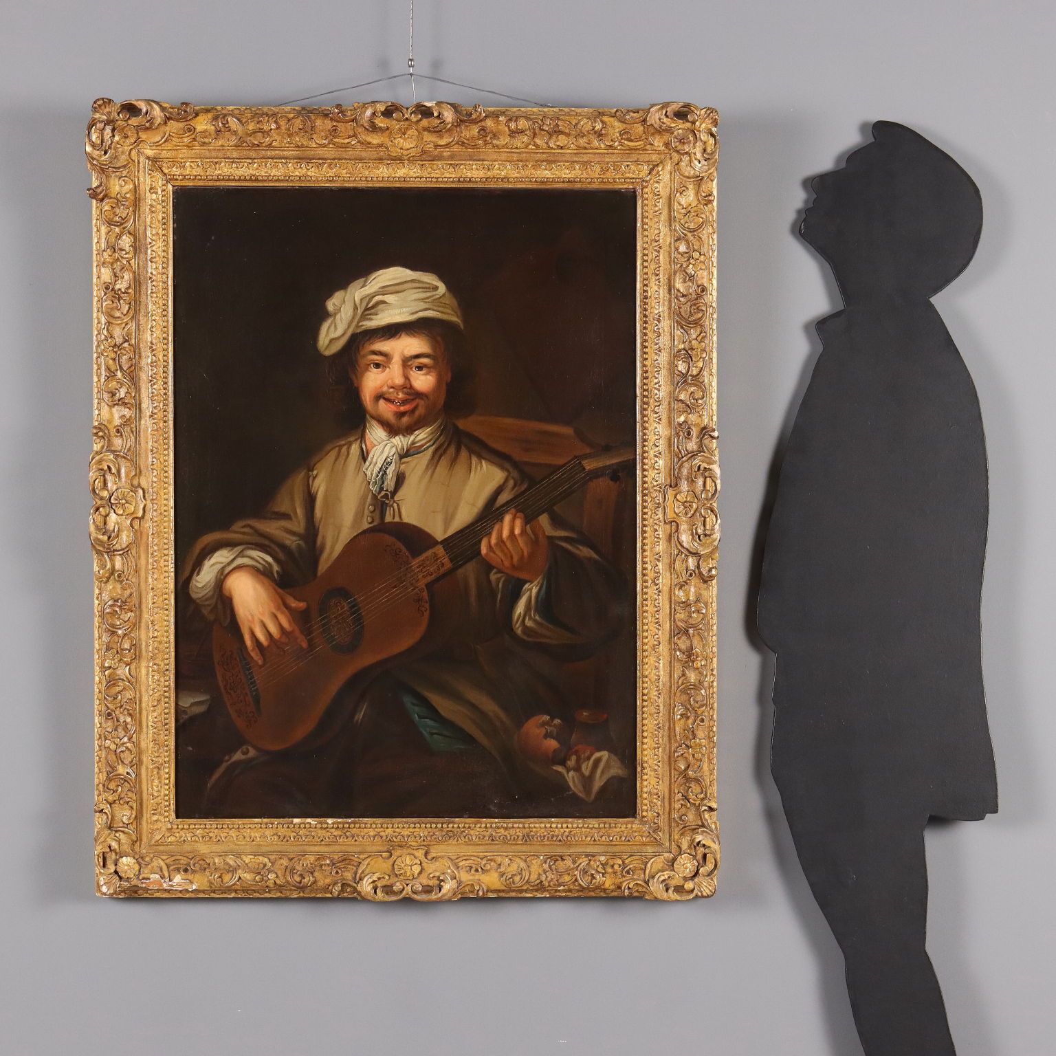 The Guitar Player Antique Painting Oil On Canvas XIX Century photo for sale