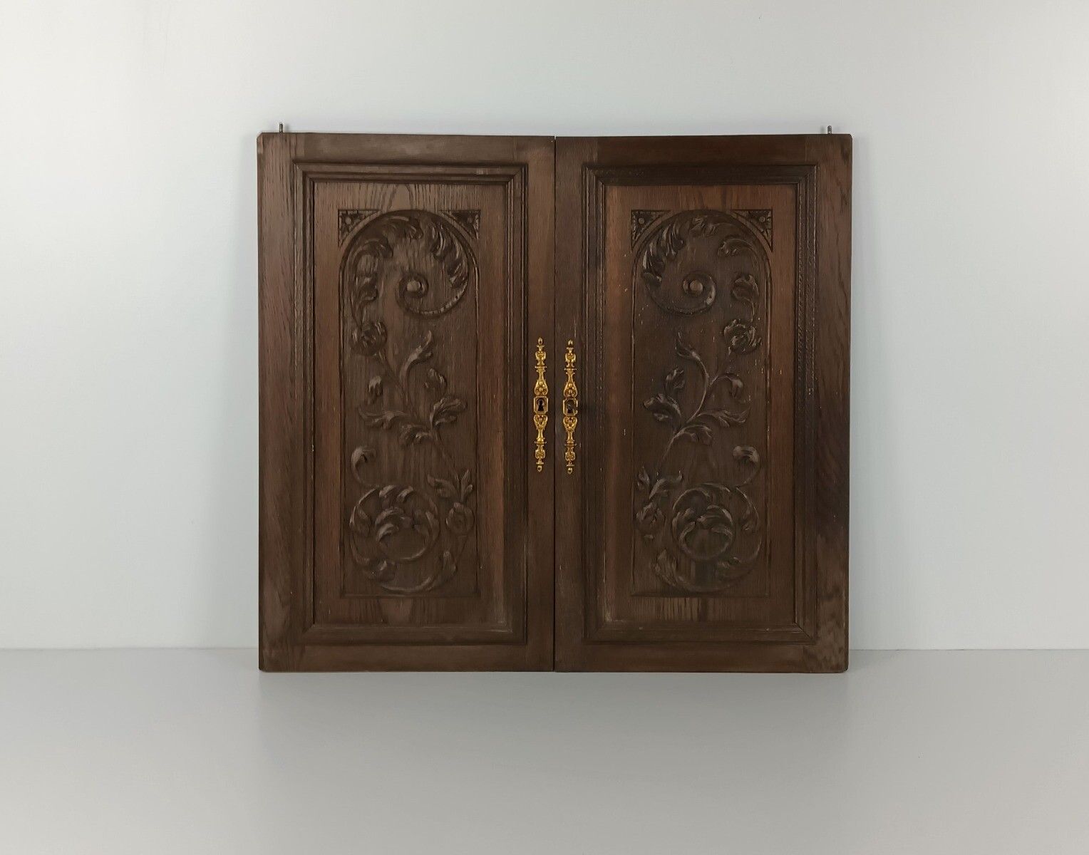 Antique Pair Door Panels Doors Cabinet Carved Wood Reclaimed Architectural Salva photo furniture