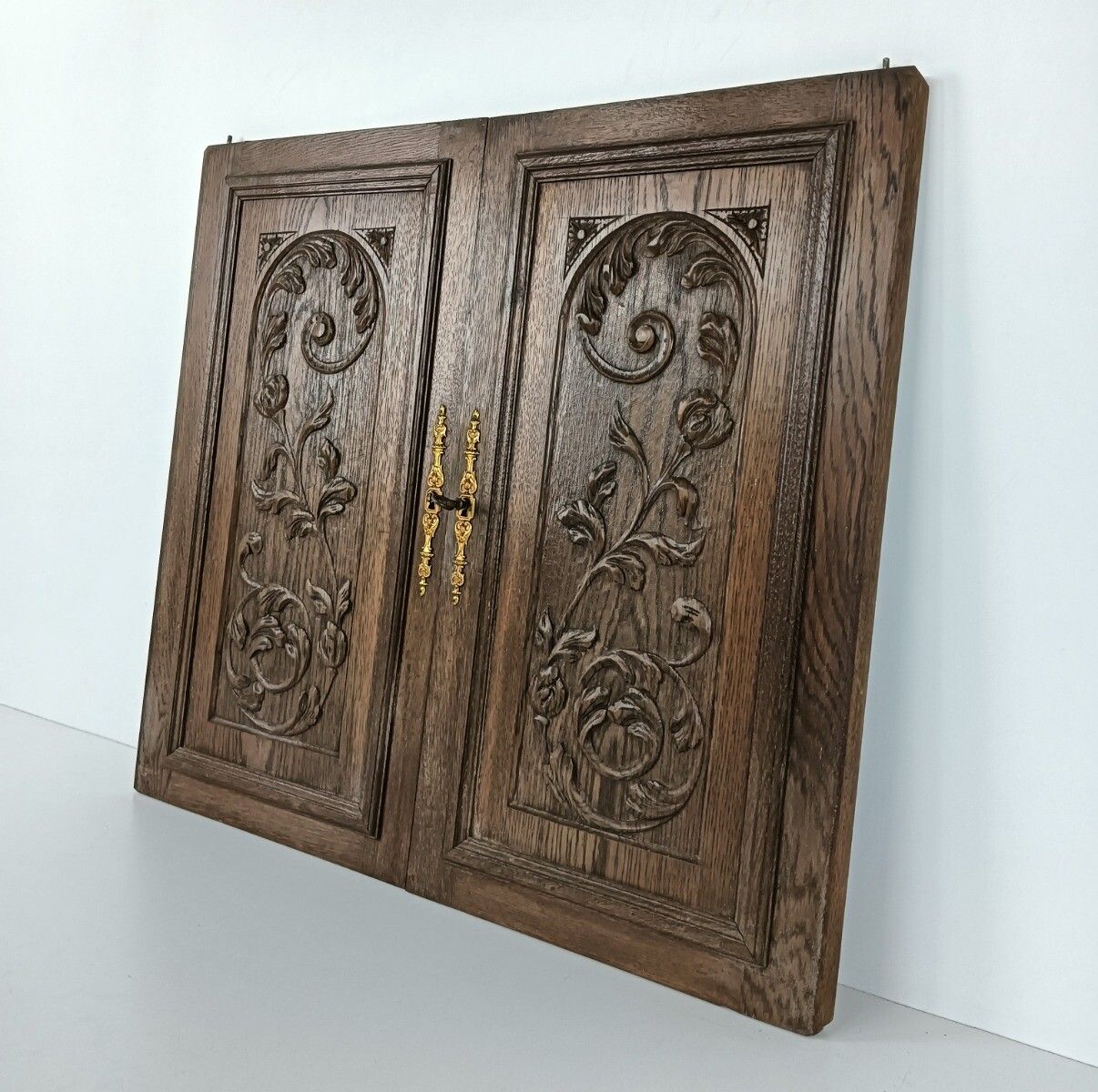 Antique Pair Door Panels Doors Cabinet Carved Wood Reclaimed Architectural Salva photo Home Fixtures