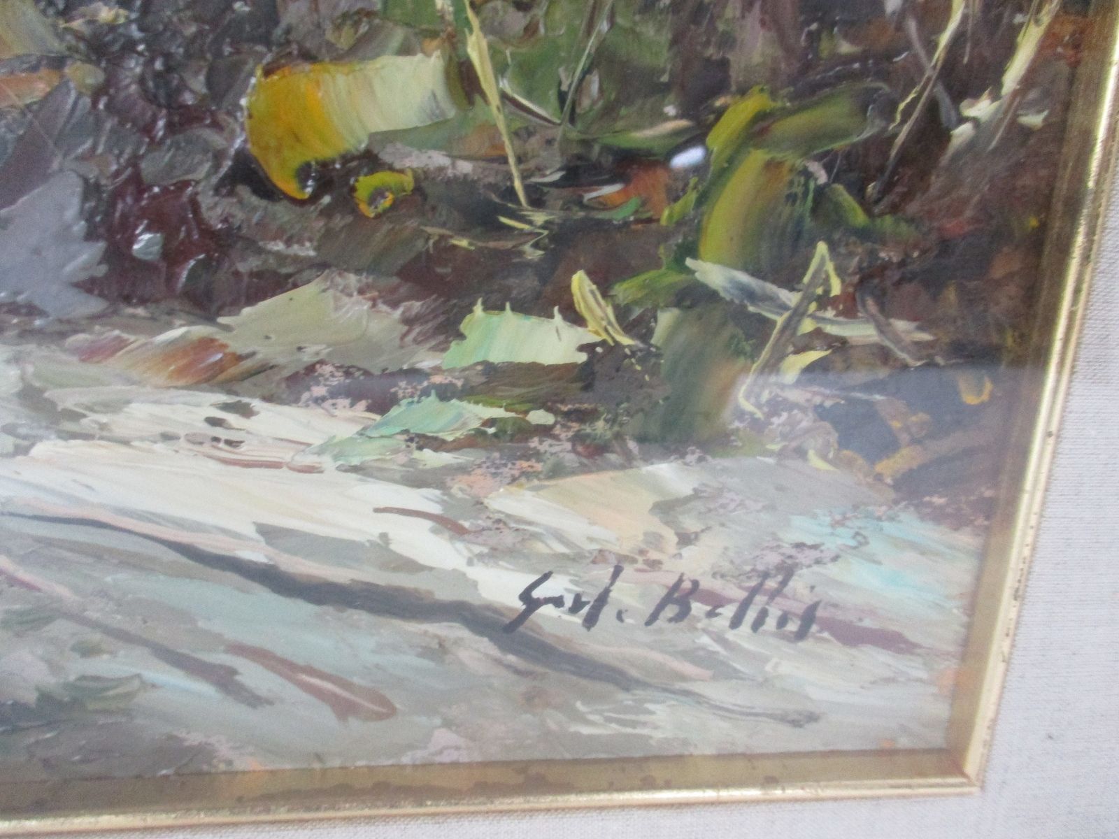 Oil Painting Canvas Framed Behind Glass Impressionist Trees Landscape Signed photo furniture