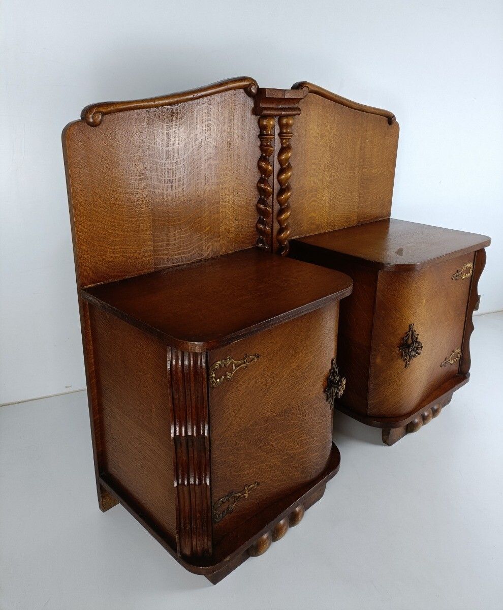 Pair Couple Antique Jugendstil Nightstands Wood Barley Twist End Tables Vanity C photo Furniture