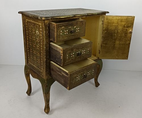 Florentine Wood Nightstand End Table Hall Cabinet Green Gold Gilded Italian Stun photo furniture