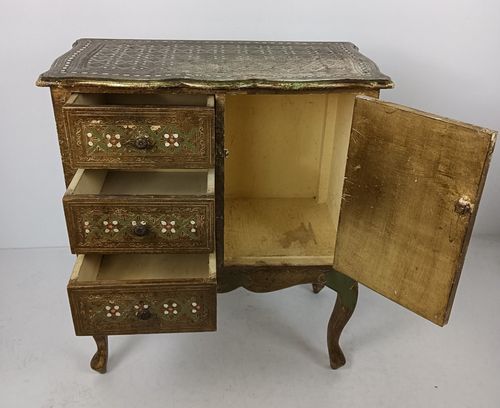 Florentine Wood Nightstand End Table Hall Cabinet Green Gold Gilded Italian Stun photo 729.0