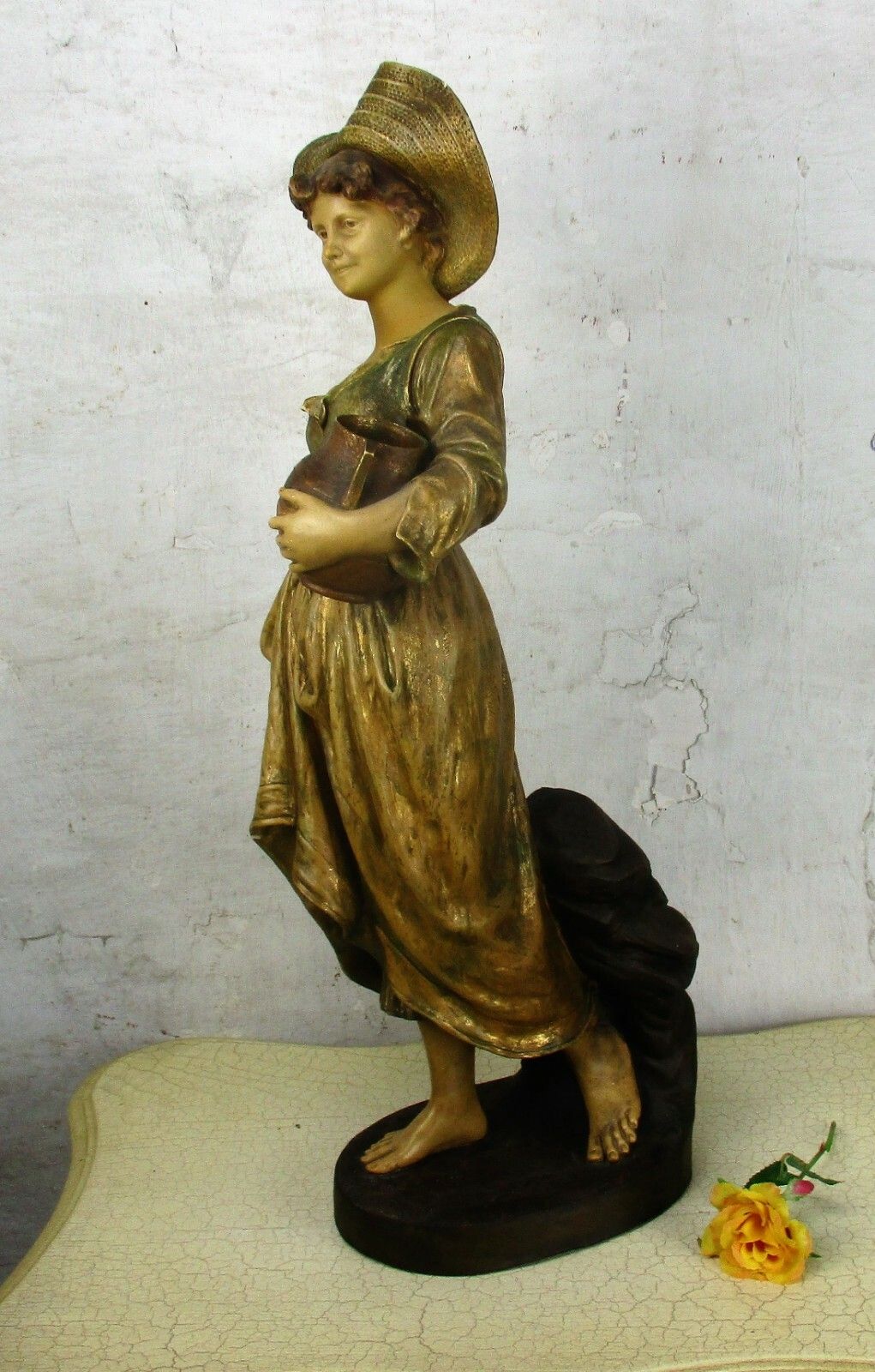 Statue Goldscheider Signed E. Tell Terracotta Water Carrier Jugendstil  Antique photo vintage