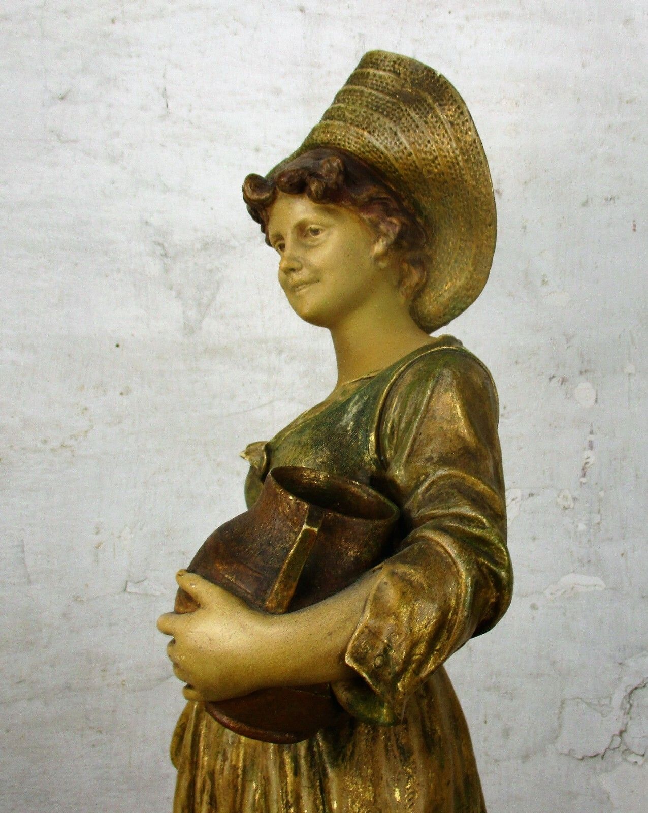 photo furniture Statue Goldscheider Signed E. Tell Terracotta Water Carrier Jugendstil  Antique