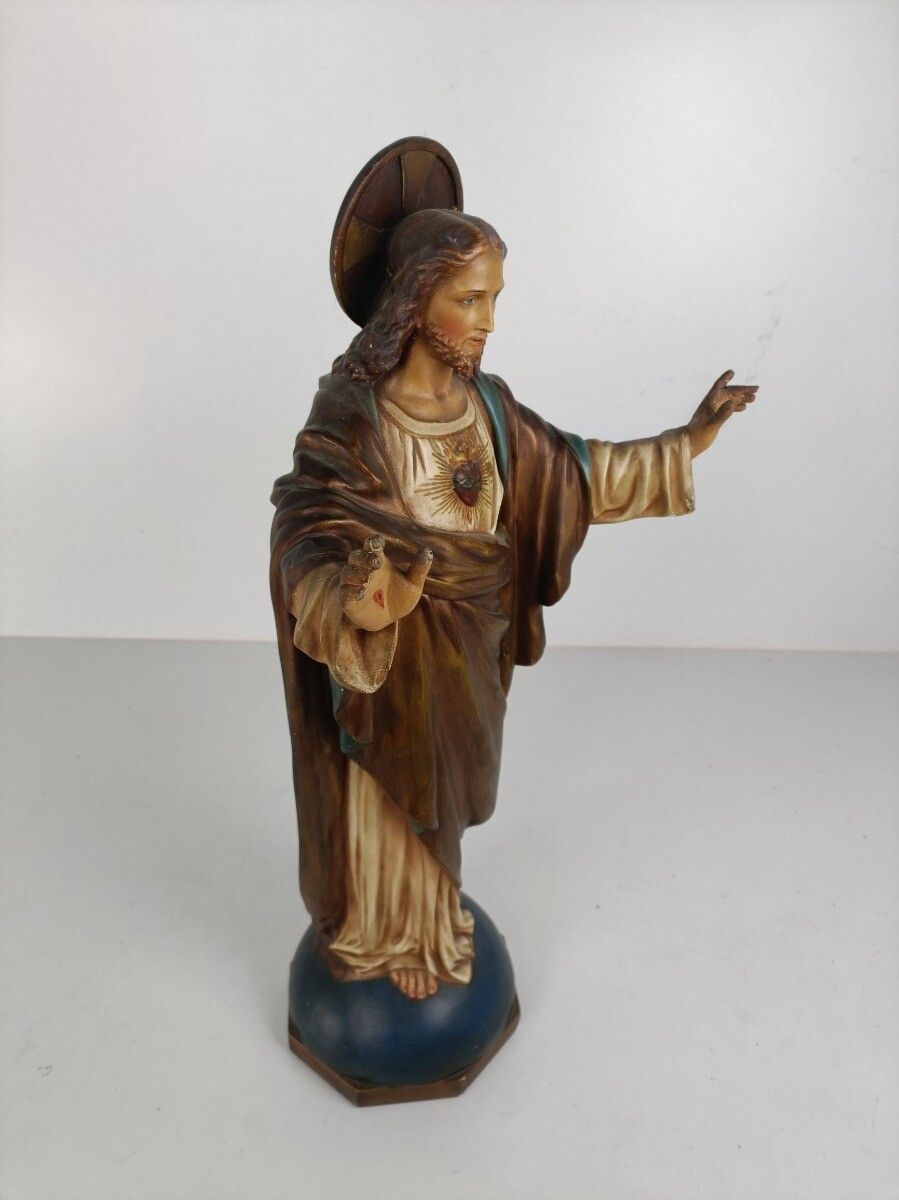 Large Gorgeous Statue Jesus Christ Neo Gothic Antique Holy Heart Open Arms Plast photo vinterior