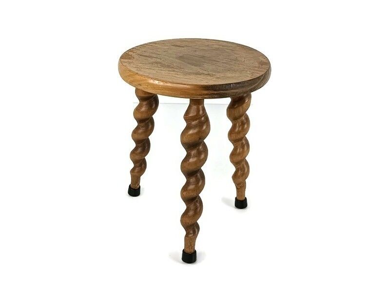 Antique Small Hand Carved Wooden Barley Twist Rare Milking Stool Pedestal Farmho