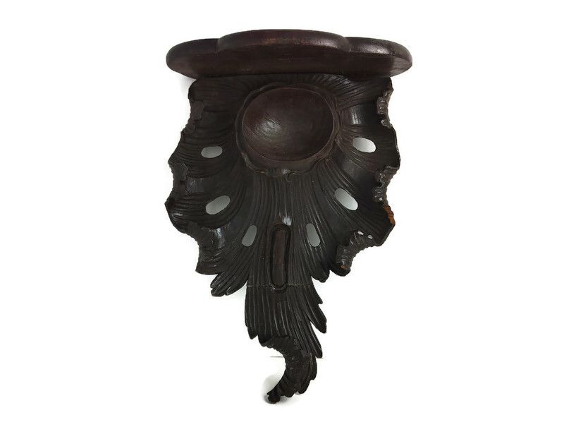 Small Hand Carved Wood Wooden Console Wall Hanging Shell Form Lovely