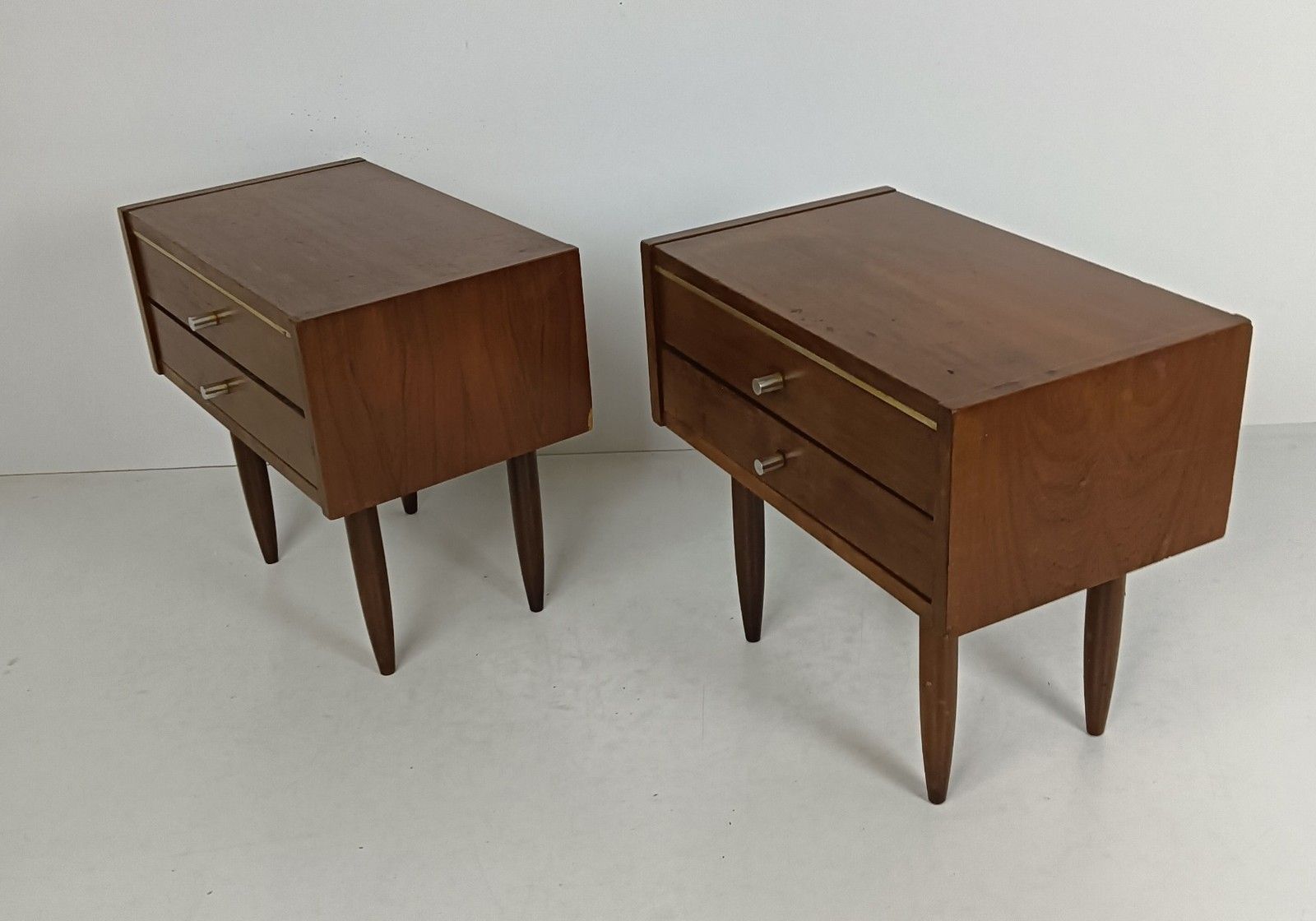 photo for sale Pair Funky  Wooden Nightstands End Tables Bedroom Cabinets Retro Vintage Brown