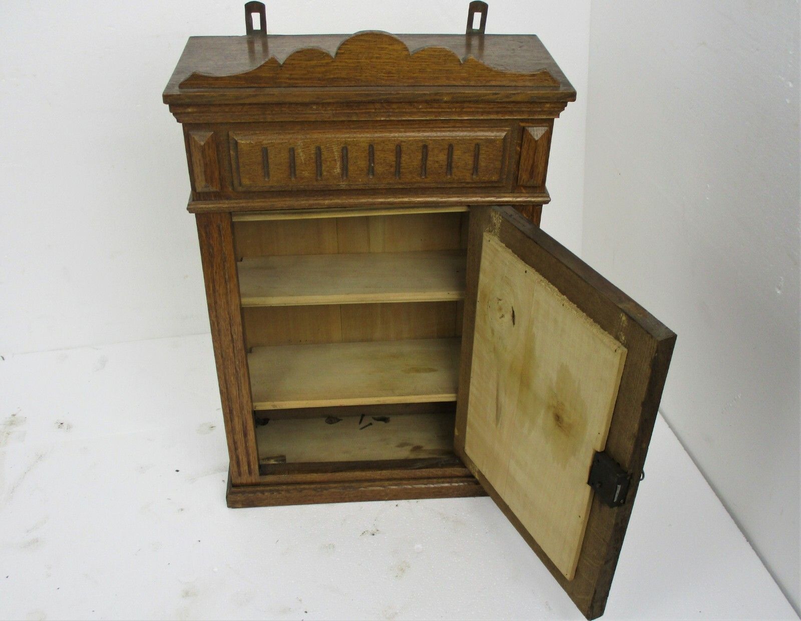 Kitchen Apothecary Bathroom Pharmacy Cabinet Amber Bubbled And Leaded Glass photo vintage