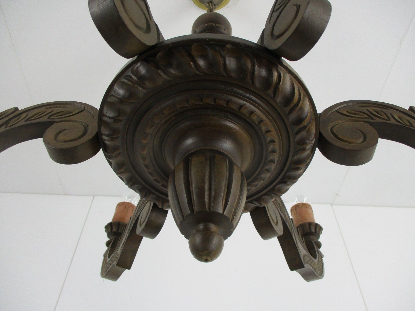 Hand Carved Wooden Chandelier Ornate 6 Arm Lights Mid Century  Farmhouse Style photo 446.0