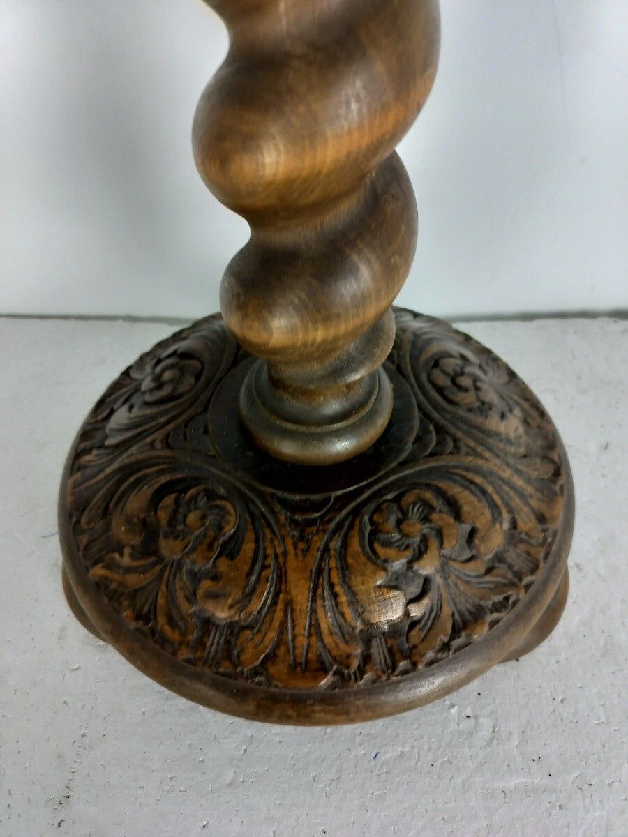 Gorgeous Pedestal Plant Stand Ornate Carved Wood Barley Twist Side Table Barn St photo 324.0