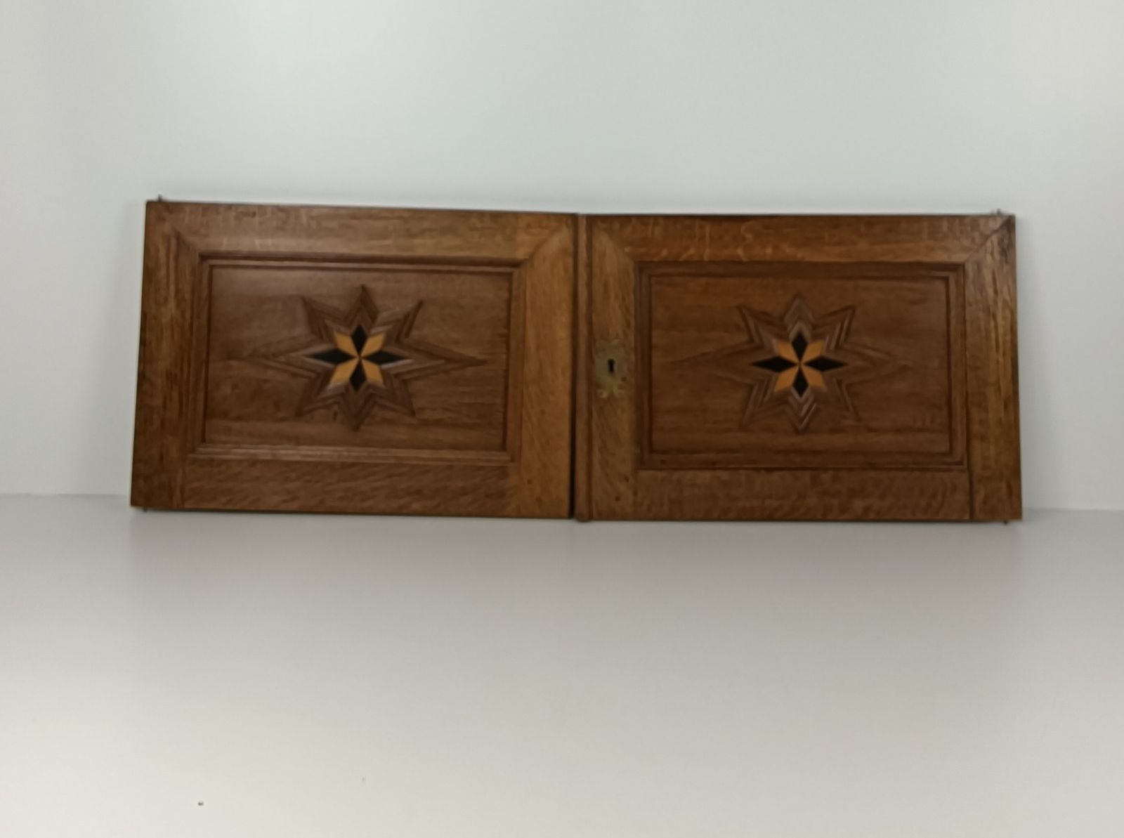 Pair Antique French Hand Carved Wood Inlay Stars Door Panels 19thc  Reclaimed Ar photo furniture