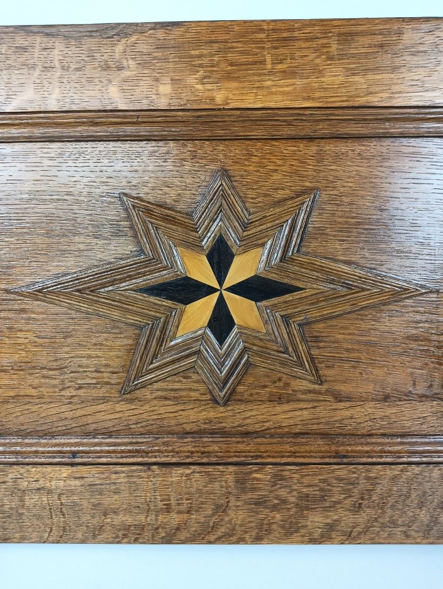 photo furniture Pair Antique French Hand Carved Wood Inlay Stars Door Panels 19thc  Reclaimed Ar