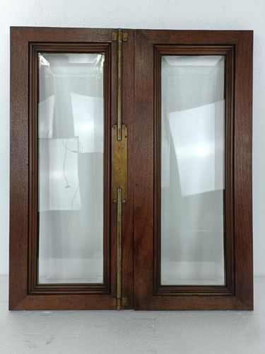 Pair Antique  Carved Wood Oak Door Panels Reclaimed Architectural Beveled Glass photo vinterior
