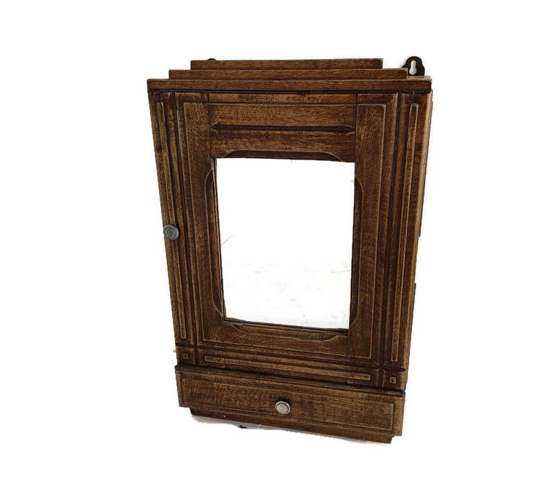 Large Medicine Apothecary Kitchen Bathroom Cabinet Antique Carved Wood Beautiful