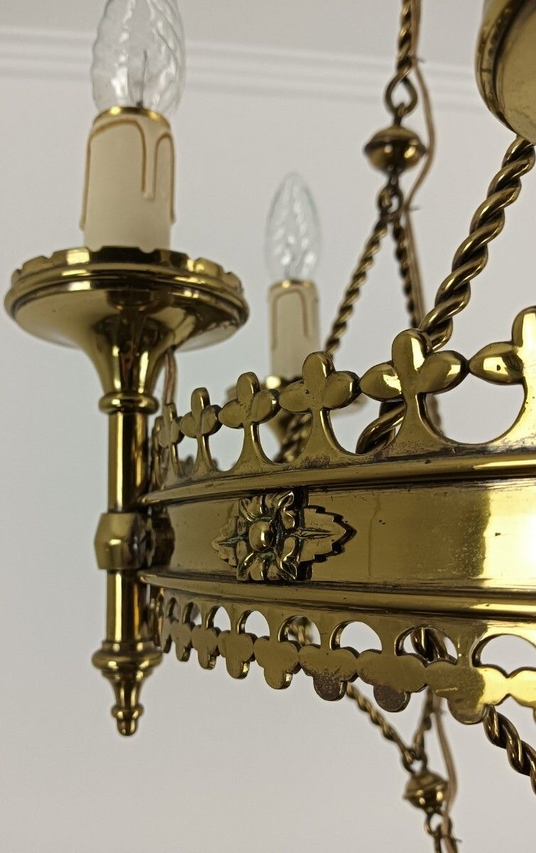 Gothic Antique Chandelier Bronze Art Glass Red 7 Lights Ornate Very Rare Wow photo 688.0