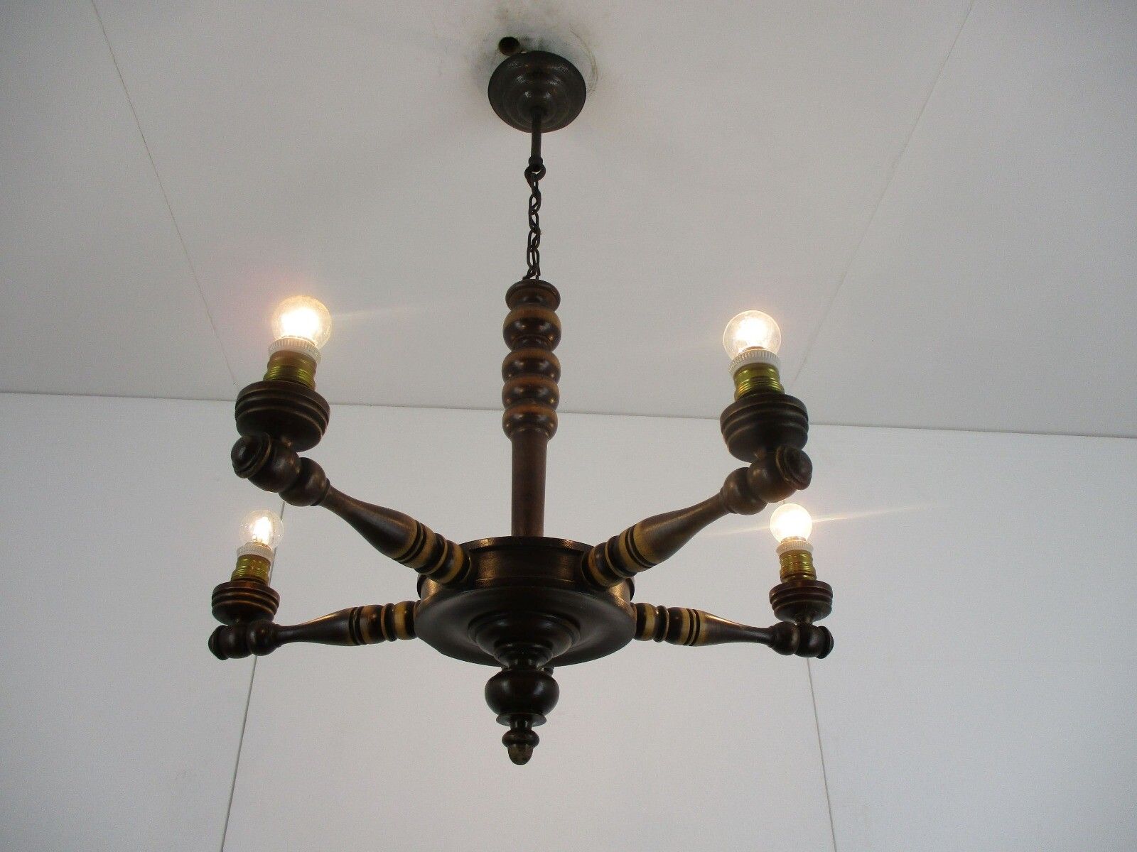 Hand Carved Wooden Chandelier Ornate 5 Arm Lights Mid Century Farmhouse Barn Sty photo furniture