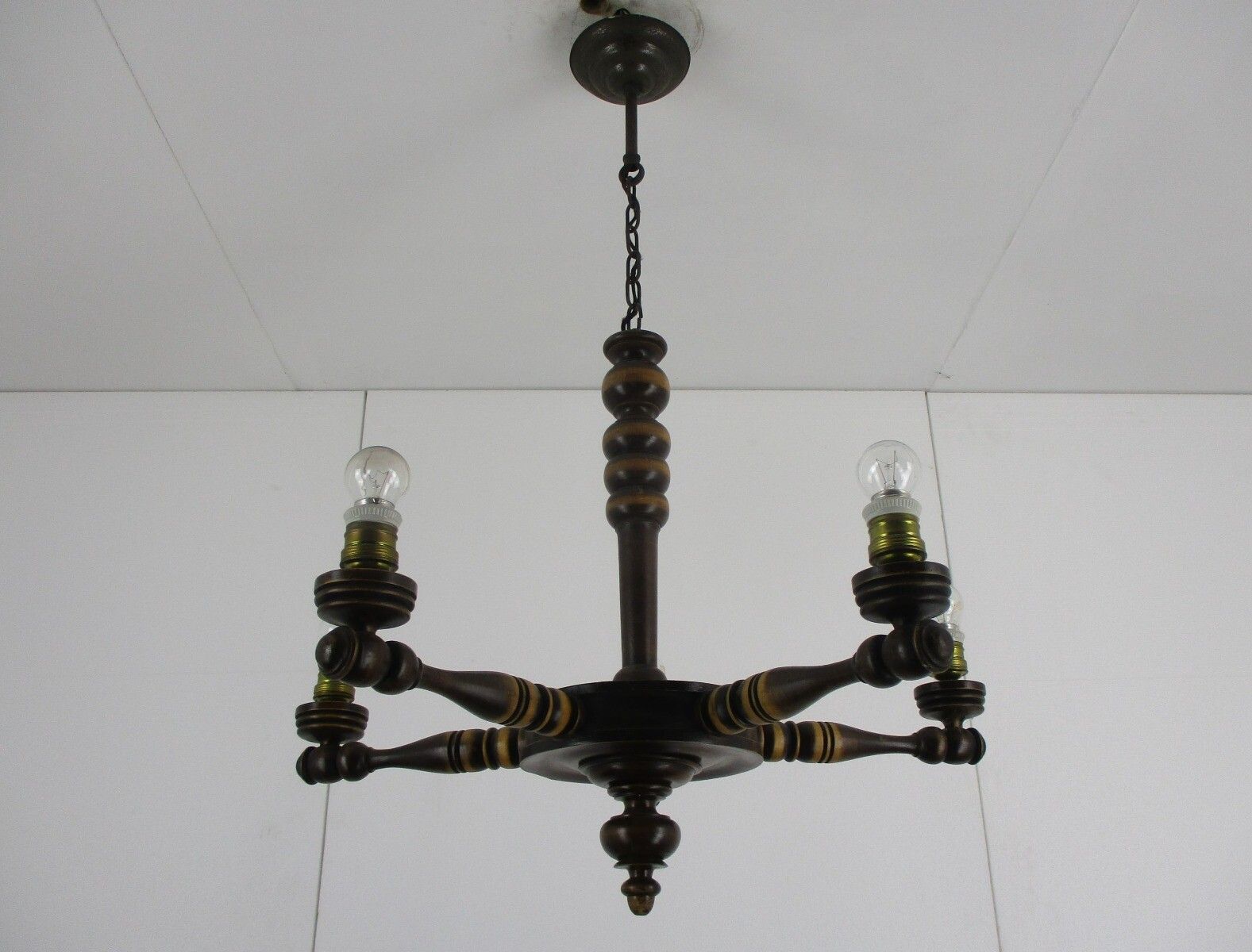 Hand Carved Wooden Chandelier Ornate 5 Arm Lights Mid Century Farmhouse Barn Sty photo 283.0