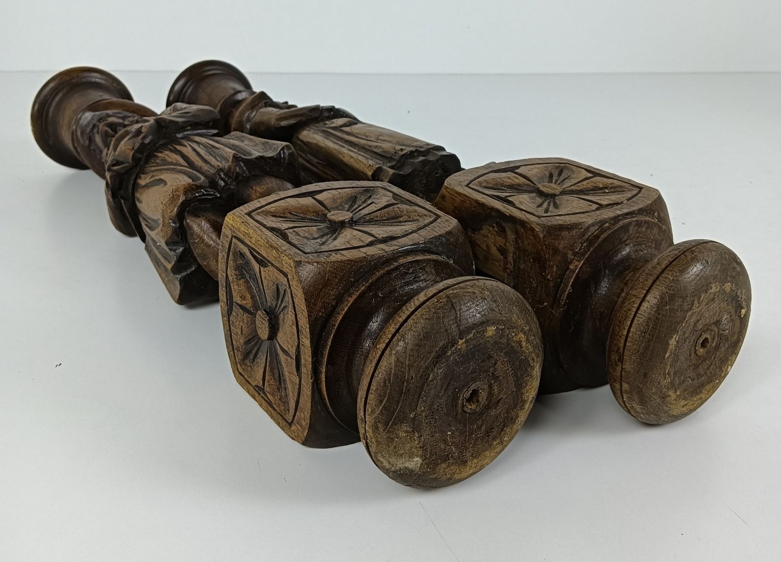 Large Antique Hand Carved Wooden Corbels Breton Figures Couple France Reclaimed photo vintage