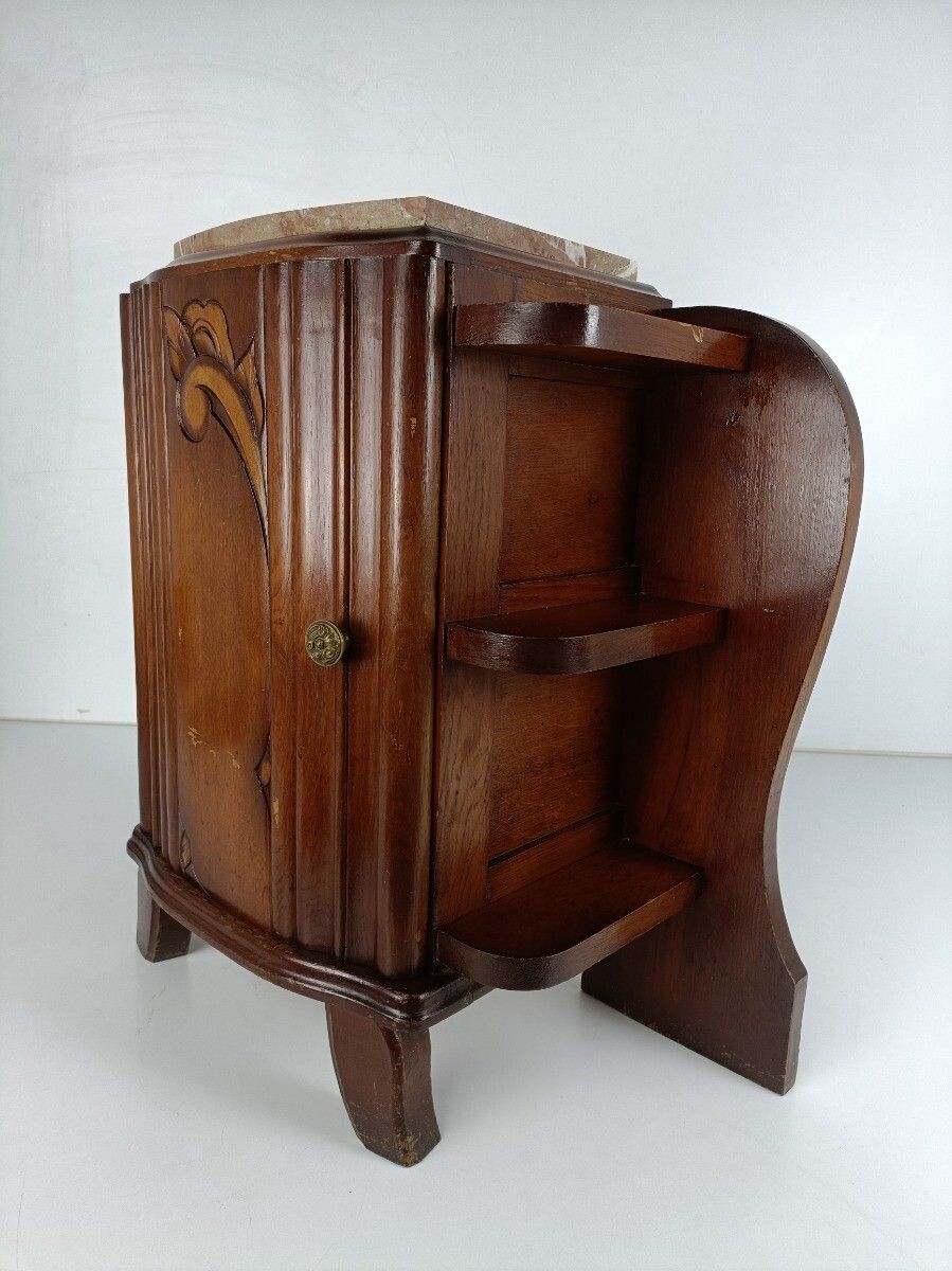 Furniture Art Deco Side Cabinet Display Boards Marble Top Wood Antique photo