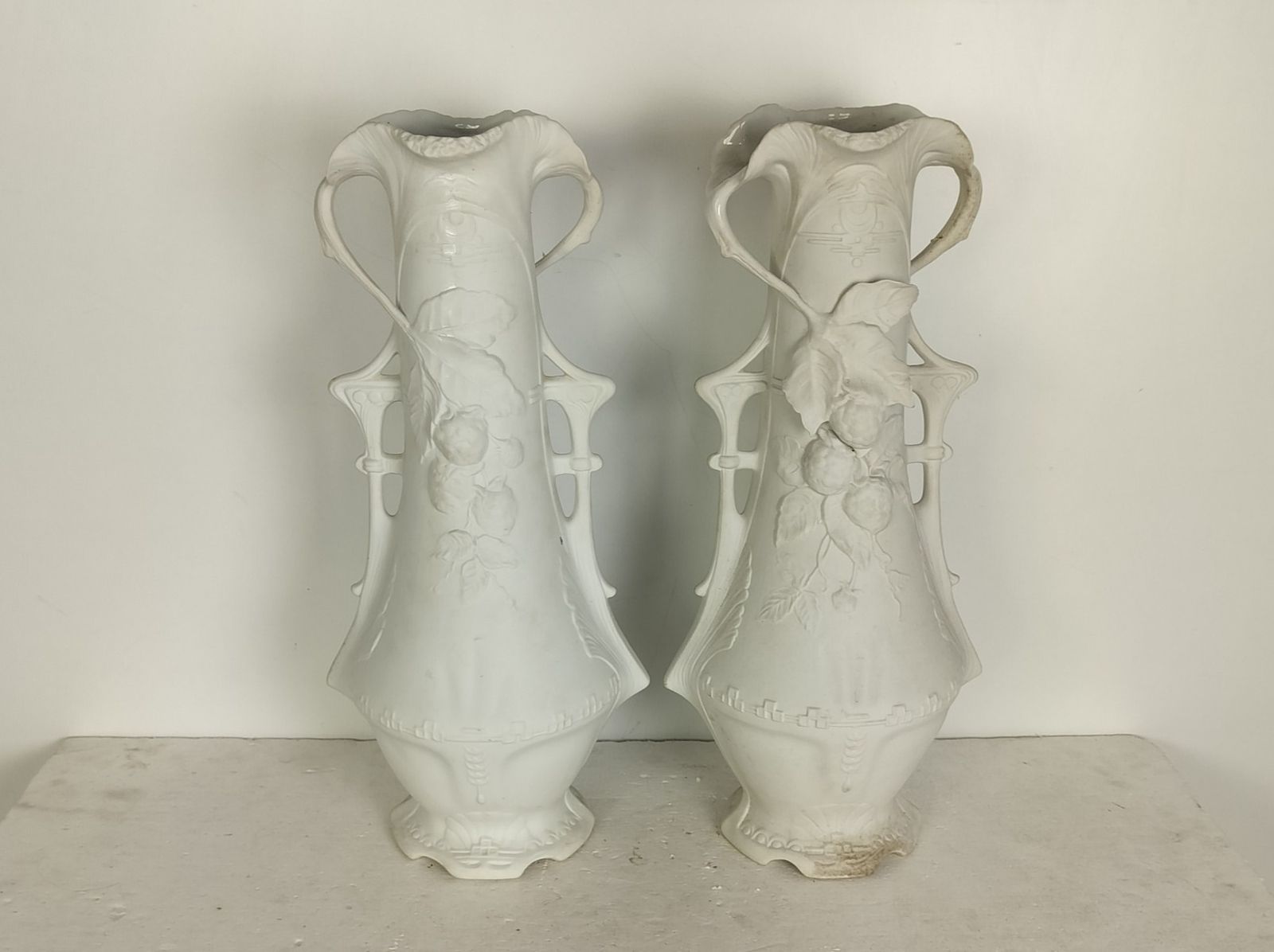 Royal Dux, Pair Vases Bisque, Porcelain  Art Nouveau  1900 Antique Bohemia Austr