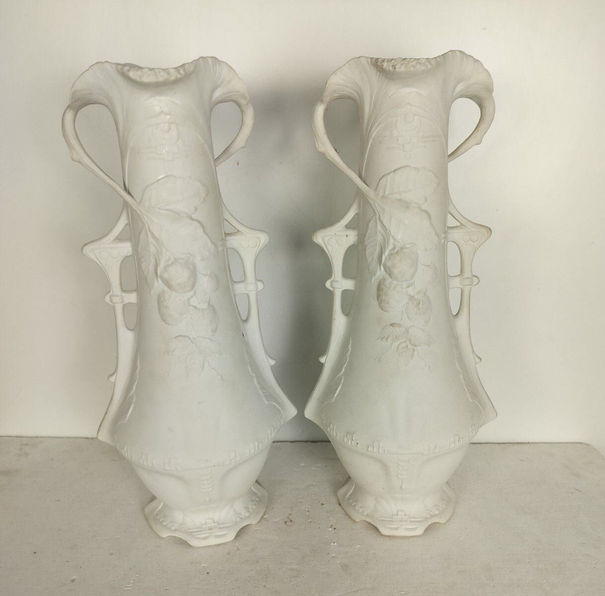 Royal Dux, Pair Vases Bisque, Porcelain  Art Nouveau  1900 Antique Bohemia Austr photo furniture