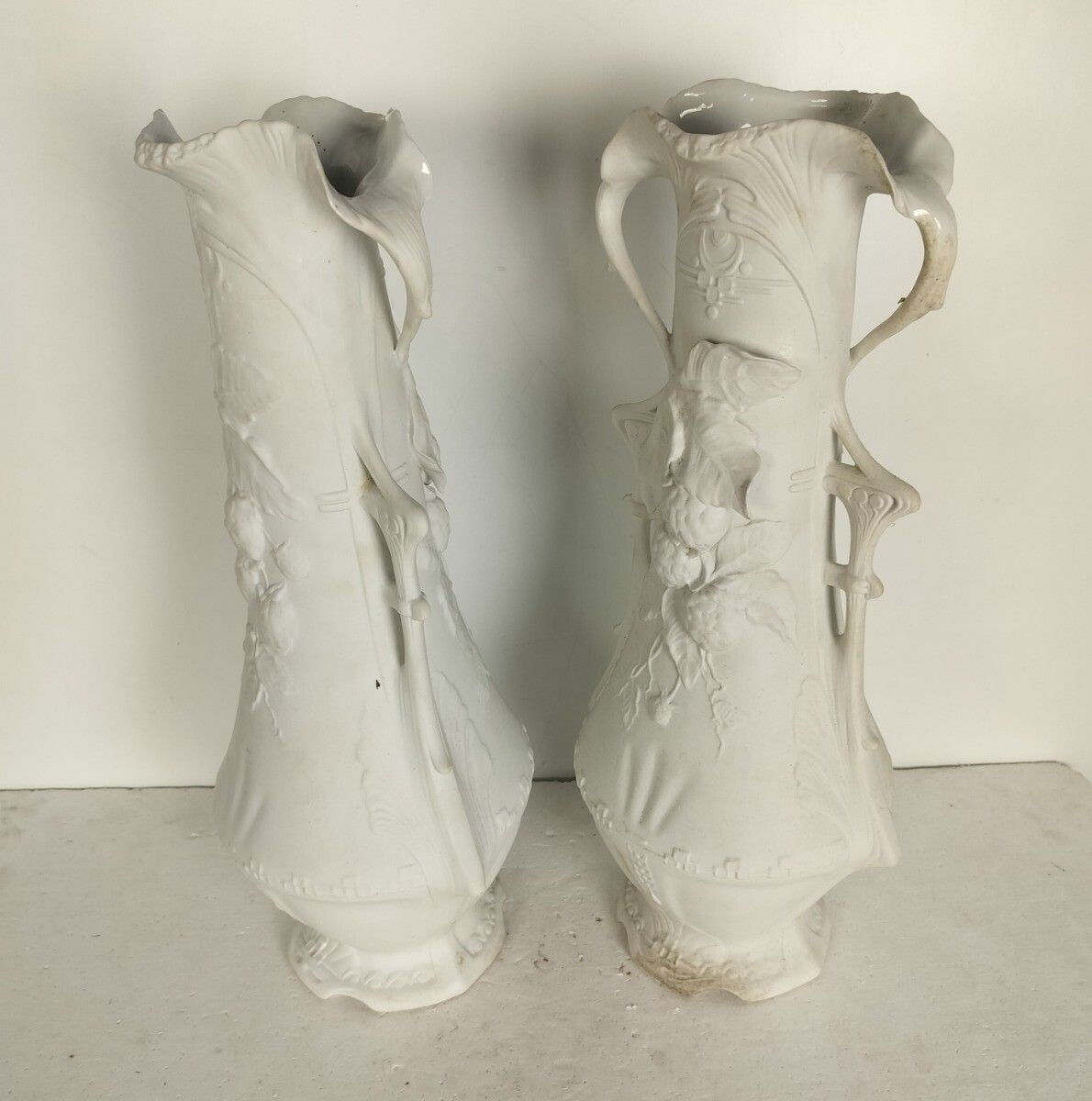 Royal Dux, Pair Vases Bisque, Porcelain  Art Nouveau  1900 Antique Bohemia Austr photo for sale
